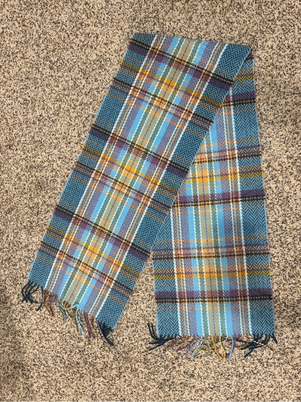Softer than Cashmere Blue Plaid Women's Scarf with Yellow Accents